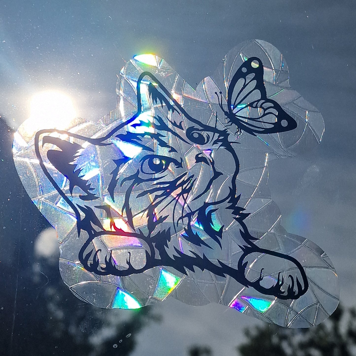 Window sticker sun catcher motif cat I rainbow foil reusable window sticker