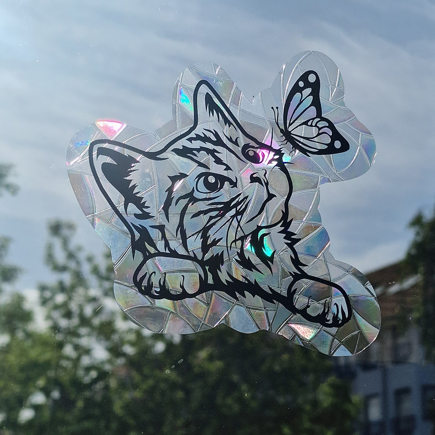 Window sticker sun catcher motif cat I rainbow foil reusable window sticker