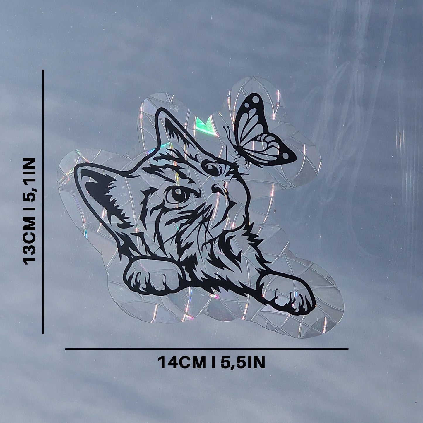 Window sticker sun catcher motif cat I rainbow foil reusable window sticker