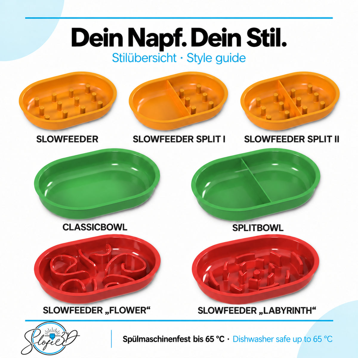 Spülmaschinenfester SureFeed® Antischling Futternapf Fressnapf Slowfeeder - slofe3d