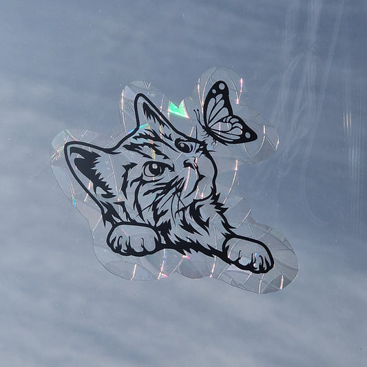 Window sticker sun catcher motif cat I rainbow foil reusable window sticker