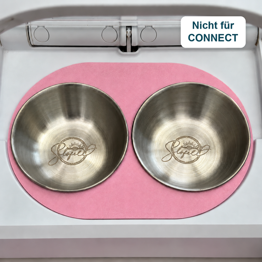 Rosa Doppeladapter mit zwei Edelstahlnäpfen, nicht für SureFeed Connect. Futterautomat nicht enthalten.