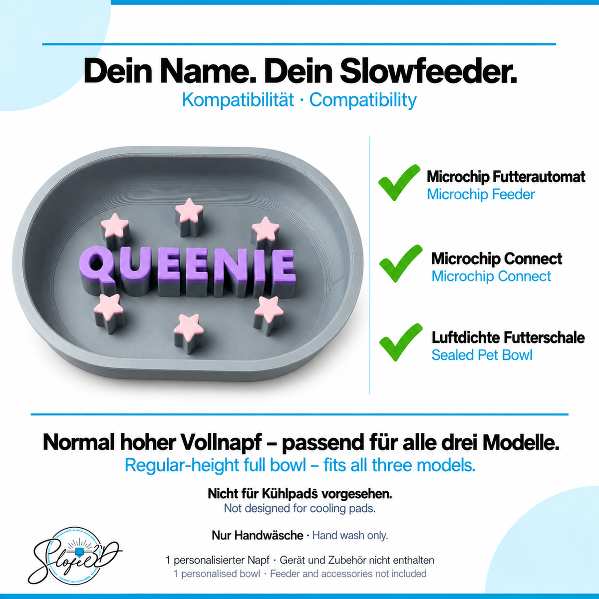 Personalisierter Slowfeeder: kompatible SureFeed Modelle, nur Handwäsche