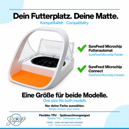Matten-Kompatibilität: SureFeed Microchip und Connect, eine Größe für beide Modelle – Deutsch und Englisch