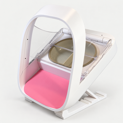 White adjustable stand on a SureFeed Microchip Pet Feeder against a light grey background